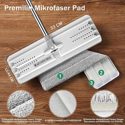 JOYMOOP Flat Mops, Microfiber Mop for Floor Cleaning and Wall Cleaner, 50" Mop Handle with Flexible 13" Flat Head with a Microfiber Mop Pad - White