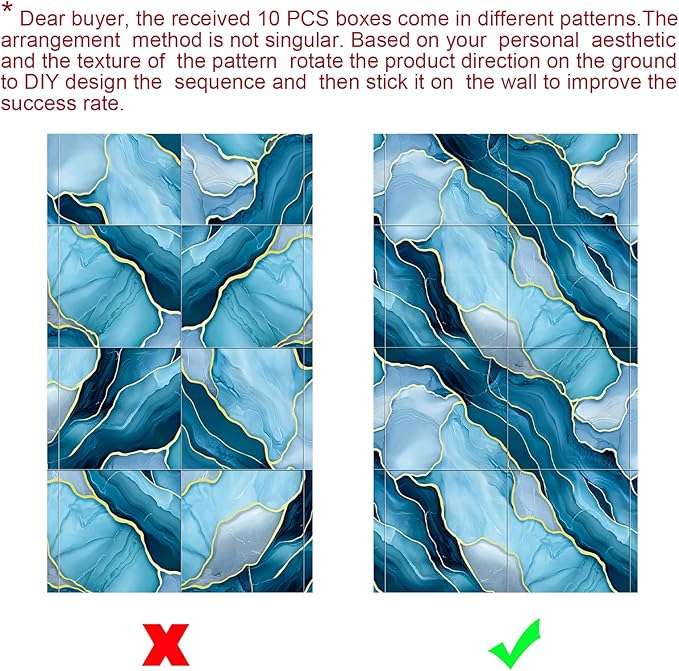 Chejiaye 10pcs Marble Peel and Stick Waterproof Wall Panels,Heat-Resistant Backsplash Tile, 23.6"x11.8" PVC Foam Wall Sticker for Kitchen,Living Rooms,TV Walls,Blue Wave (Not Real Tile 19.4Sq. Ft.)