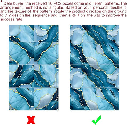 Chejiaye 10pcs Marble Peel and Stick Waterproof Wall Panels,Heat-Resistant Backsplash Tile, 23.6"x11.8" PVC Foam Wall Sticker for Kitchen,Living Rooms,TV Walls,Blue Wave (Not Real Tile 19.4Sq. Ft.)