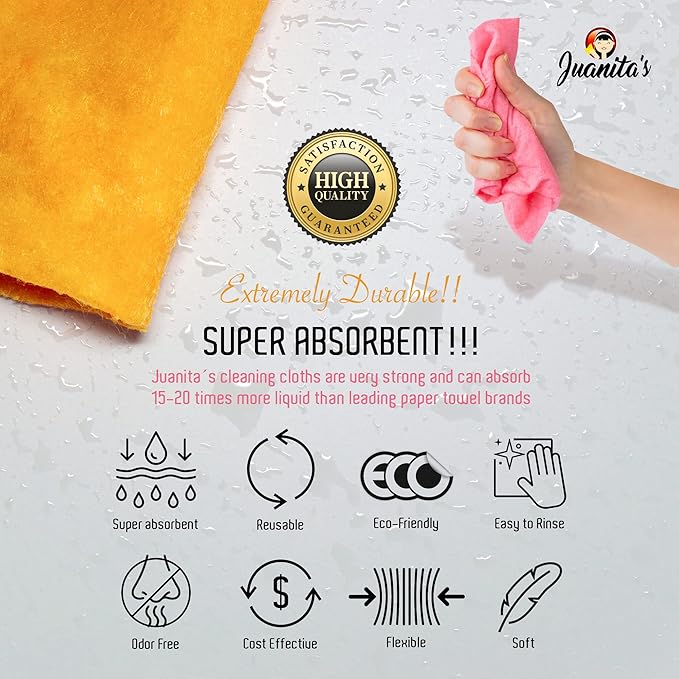 Juanita’s Reusable Paper Towels (25 Sheet Roll) - Washable & Heavy Duty Eco-Friendly Cleaning Cloths - Ultra-Absorbent, Lint-Free & Quick Drying - Zero Waste Alternative - Replaces +80 Paper Rolls