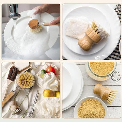 10 Pieces Wooden Dish Brush Set Bamboo Dish Brush Wood Bottle Brush with Replacement Heads for Dishes, Wide Mouth Bottles, Cups and Jars