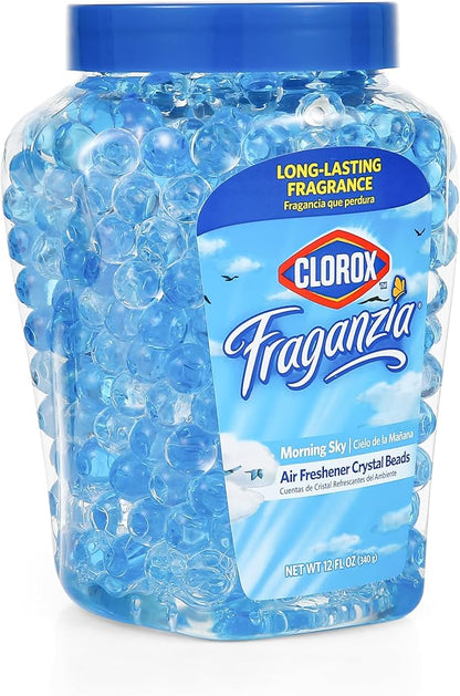 Clorox Fraganzia Crystal Beads Air Freshener Twin Pack, Long Lasting Room Deodorizer and Odor Eliminator Gel Beads for Home, Car, or Office, Morning Sky Scent, 24 Fl Oz
