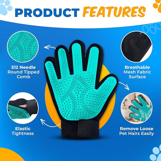 Dog Toothbrush Kit + Pet Hair Removal Glove – 4 Silicone Finger Toothbrushes with Travel Cases – Pet Dental Care & Teeth Cleaning, Plaque & Tartar Control – Dog Grooming Gloves – Free QR eBook