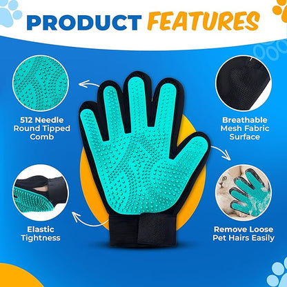 Dog Toothbrush Kit + Pet Hair Removal Glove – 4 Silicone Finger Toothbrushes with Travel Cases – Pet Dental Care & Teeth Cleaning, Plaque & Tartar Control – Dog Grooming Gloves – Free QR eBook