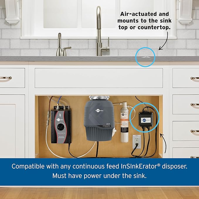 InSinkErator Garbage Disposal Air Switch Kit, Dual Outlet Sink Top Switch Button for All InSinkErator Food Waste Disposer Models, Satin Nickel STS-OOSN