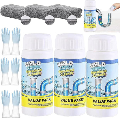 Powerful Sink and Drain Cleaner, Portable Powder Cleaning Tool for Kitchen Toilet Pipe, Unscented, Solid, Removes Clog, Eliminates Odor