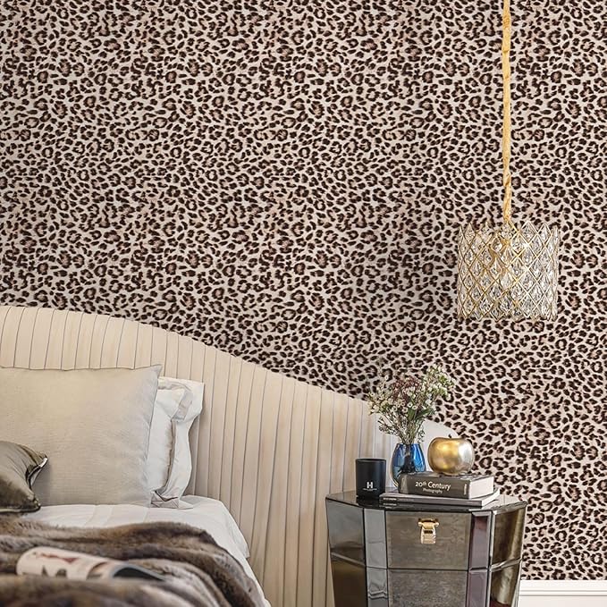 Ismoon 17.5''x393'' Leopard Wallpaper Cheetah Print Peel and Stick Wallpaper y2k Room Decor Funky Contact Paper Bathroom Waterproof Bedroom Brown Yellow Self Adhesive Vintage Texture Vinyl Roll