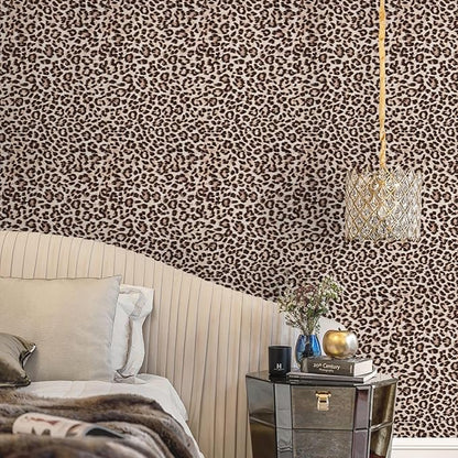 Ismoon 17.5''x393'' Leopard Wallpaper Cheetah Print Peel and Stick Wallpaper y2k Room Decor Funky Contact Paper Bathroom Waterproof Bedroom Brown Yellow Self Adhesive Vintage Texture Vinyl Roll