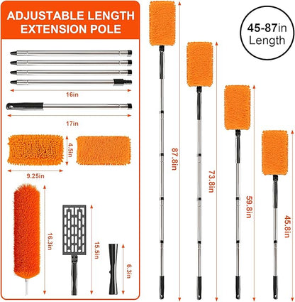 FEXIA Ceiling Fan Cleaner Duster Kit with 6FT Extension Pole, Fan Blade Cleaner Microfiber Cleaning Tool, Reusable Chenille Mops for Blinds Baseboard Wall Cobwebs Bookshelves Door Window Top