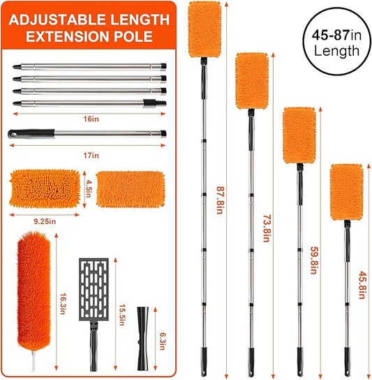FEXIA Ceiling Fan Cleaner Duster Kit with 6FT Extension Pole, Fan Blade Cleaner Microfiber Cleaning Tool, Reusable Chenille Mops for Blinds Baseboard Wall Cobwebs Bookshelves Door Window Top