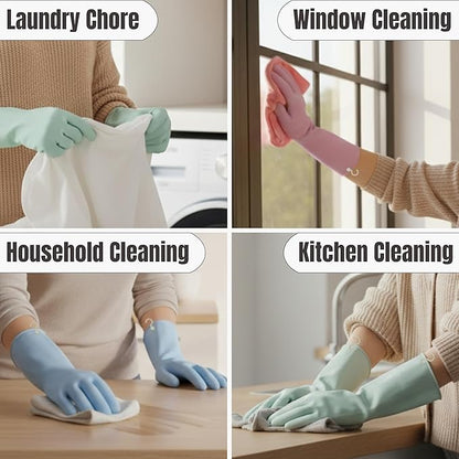 IMARU 3 Pairs Dishwashing Gloves with Hanging Hooks - Reusable Rubber Cleaning Gloves for Household & Kitchen & Gardening, Non-Slip & Waterproof & Durable (Small)