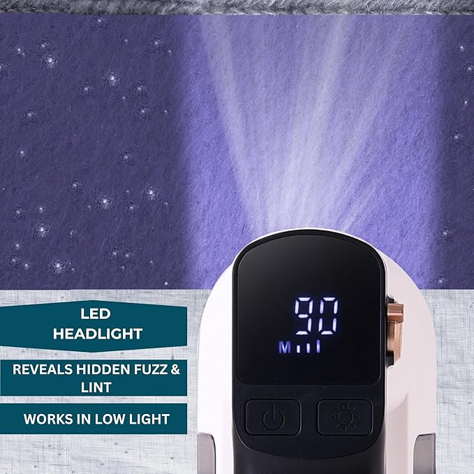 True & Tidy LED Turbo Fabric Shaver | Cordless Lint Remover with Digital Display & 3 Speeds – Perfect for Clothes, Couch & Furniture Defuzzing (White, Turbo)