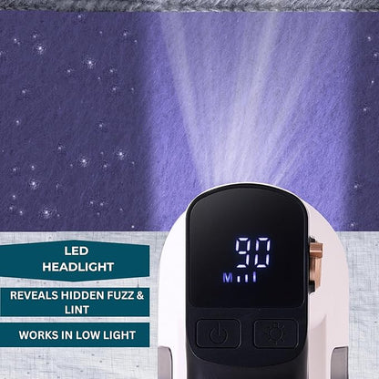 True & Tidy LED Turbo Fabric Shaver | Cordless Lint Remover with Digital Display & 3 Speeds – Perfect for Clothes, Couch & Furniture Defuzzing (White, Turbo)