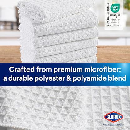 Clorox Waffle Bar Mops - Microfiber Quick Dry Extra Large Dishcloths - Absorbent Multipurpose Cleaning Cloths for Restaurants, Kitchen, Bathroom, Hotel - 16" x 19" - White 6 Pack