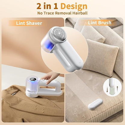 coldSky Fabric Shaver Rechargeable, 2-in-1 Electric Fabric Shaver & Lint Remover, 3-Speed LED Digital Display Sweater Defuzzer for Clothes, Furniture, Couch - Removes Lint, Hairball, Fuzz - White