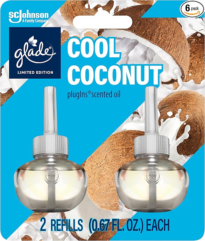 Glade PlugIns Scented Oil Air Freshener, Cool Coconut Limited Edition, 1.34 oz Total, 2 Refills