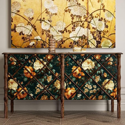 Fvlow Glowing Floral Peel and Stick Wallpaper Vintage Dark Green Wallpaper Vinyl Wrap Kitchen Worktop Covering Self Adhesive Thick Flowers Contact Paper for Cabinets Drawers Sticker Decor 17.4" x 394"