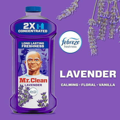 Mr. Clean All Purpose Cleaner,Floor Cleaner for Mopping Home,Bathroom,& Kitchen,Cleaning Liquid for Mop & Bucket,Cleaning Supplies,Multi-Surface Dilutable,Lavender,41oz,(Pack of 4)
