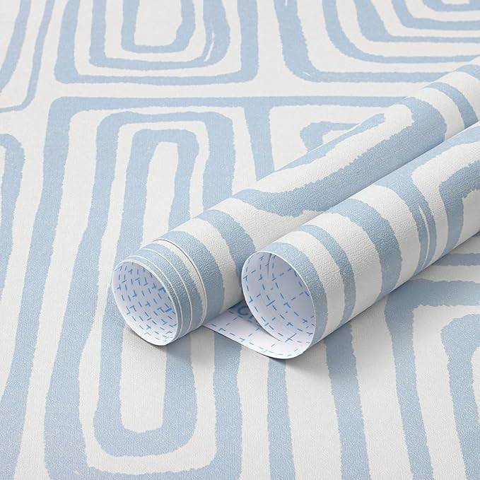 GloryTik Peel and Stick Wallpaper Blue and White Contact Paper Modern Geometric Self-Adhesive Removable Waterproof Wall Paper for Bedroom Bathroom Cabinets Kids Room Vinyl Roll 16.14"x118"