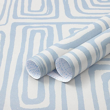 GloryTik Peel and Stick Wallpaper Blue and White Contact Paper Modern Geometric Self-Adhesive Removable Waterproof Wall Paper for Bedroom Bathroom Cabinets Kids Room Vinyl Roll 16.14"x197"