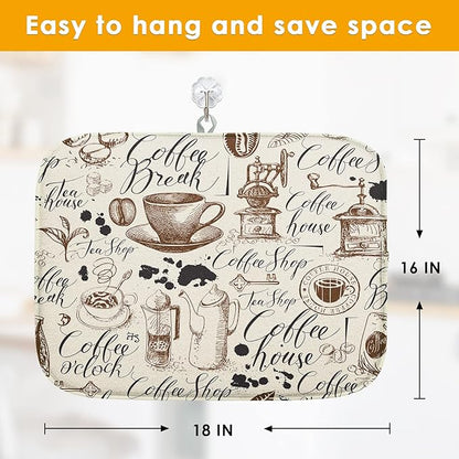 Sanwarm Absorbent Dish Drying Mat, Coffee House Microfiber Pad for Kitchen Counter, Coffee Bar Decor, Heat Resistant and Reversible, 16" x 18"