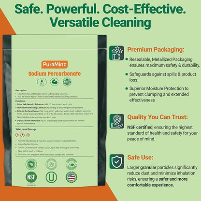 Sodium Percarbonate, 99.9% Pure Oxygen Bleach Powder, Stain Remover, Whitener, Non-Chlorine Detergent Booster, Fragrance Free Dishwasher Cleaner and Deodorizer, 5 lbs (80 oz), Pack of 1