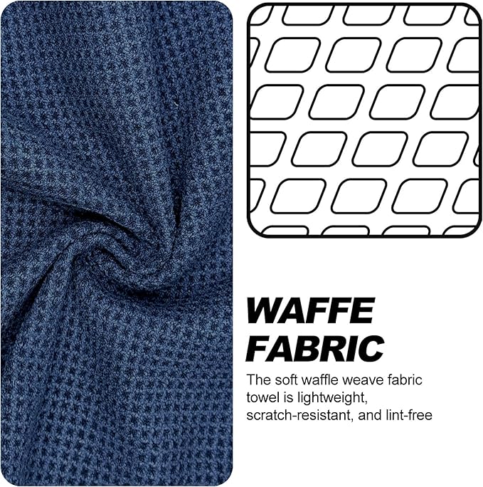 Small Magnetic Golf Towel with Clip, Microfiber Waffle Design - Industrial Strength Magnet for Glof Balls, Golf Bags, Carts Clubs - Navy Blue