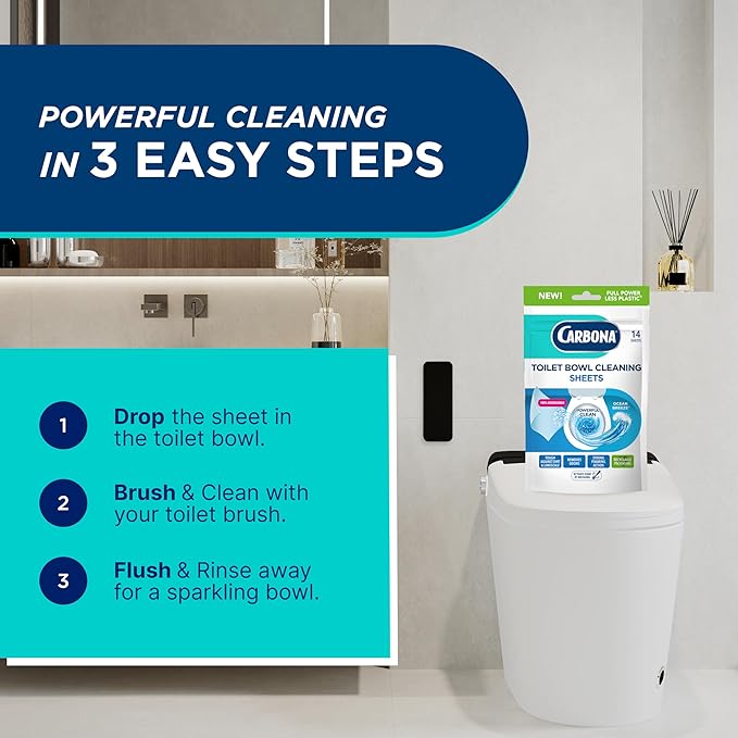 Carbona Toilet Bowl Sheets | Ocean Breeze Scent | Powerful Toilet Bowl Cleaner | 14 Sheets | Less Plastic Waste