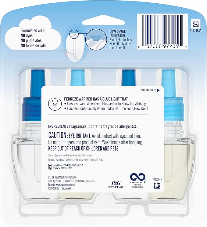 Febreze Odor-Fighting Fade Defy PLUG Air Freshener Refill, Heavy Duty Crisp Clean, (2) .87 fl. oz. Oil Refills