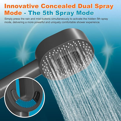 Hibbent Filtered Showerhead with handheld, High Pressure 5 Sprays Shower Head, Anti-clog Nozzles, Brass Holder & 71" Metal Hose, 3 Water Softener Filter Remove Chlorine, Reduce Dry Itchy Skin, Gray