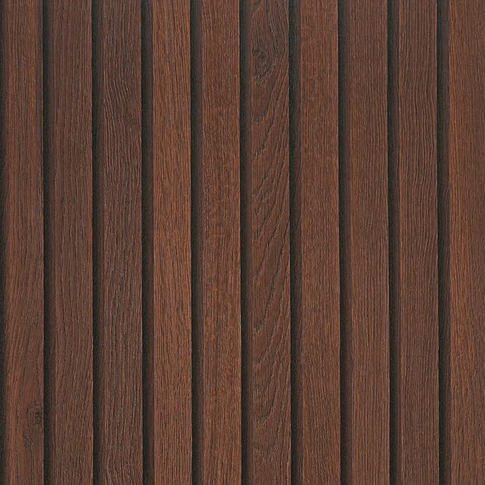 VEELIKE Dark Walnut Wood Slat Wallpaper Peel and Stick Wood Grain Panel Wallpaper for Bedroom Bathroom Accent Walls 24''x354'' Wide Self Adhesive Wooden Slat Vinyl Wall Covering for Kitchen Home Decor