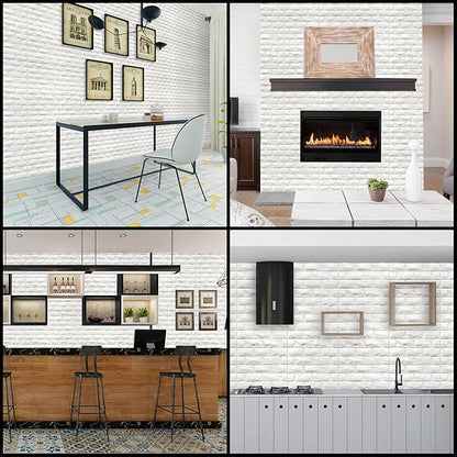 YU LI 3DH 3D Wall Panels Peel and Stick 20PCS White Foam Brick Wallpaper for Bedroom Faux Stone Wall Panel Self-Adhesive Wallpaper (White 20PCS)…