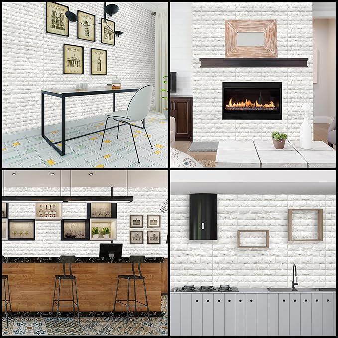 YU LI 3DH 3D Wall Panels Peel and Stick 30PCS White Foam Brick Wallpaper for Bedroom Faux Stone Wall Panel Self-Adhesive Wallpaper (30PCS-29 Sq Ft, White)