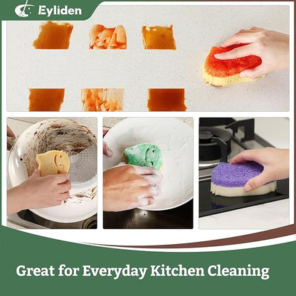 Eyliden 6 Pack Scrub Sponge - Dual-Sided, Smart-Temp Firmness, Dish Scrubber, Non-Scratch, Multi-Surface Safe Cleaning Sponges for Kitchen, Bathroom, Dish Scrubbing