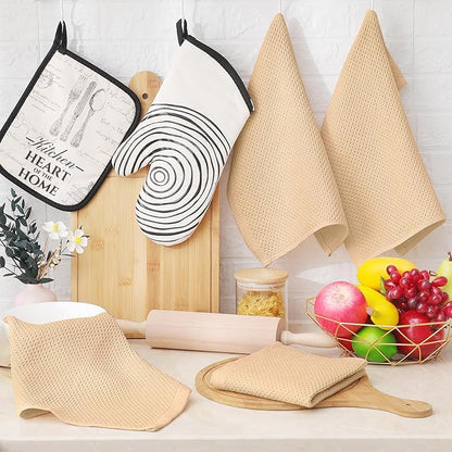 Homaxy 100% Cotton Waffle Weave Kitchen Dish Cloths, Ultra Soft Absorbent Quick Drying Dish Towels, 12 x 12 Inches, 8-Pack, Apricot