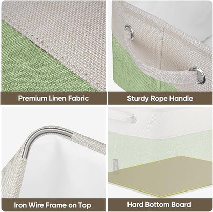 BALEINE 2 Pack Fabric Closet Storage Bins for Shelves, Linen Closet Organizers and Storage, Decorative Baskets for Organizing, Shelf, Clothes, Home, Office (Green, 15''x11''x9.5'')