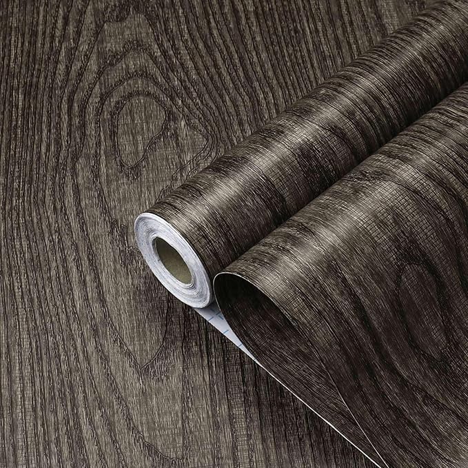 Dimoon Black Wood Wallpaper Wood Contact Paper Thickened Embossed Gray Wood Grain Wallpaper Peel and Stick Wallpaper Removable Wood Rustic Selfadhesive Vintage Countertops Vinyl Roll 118"x15.7"