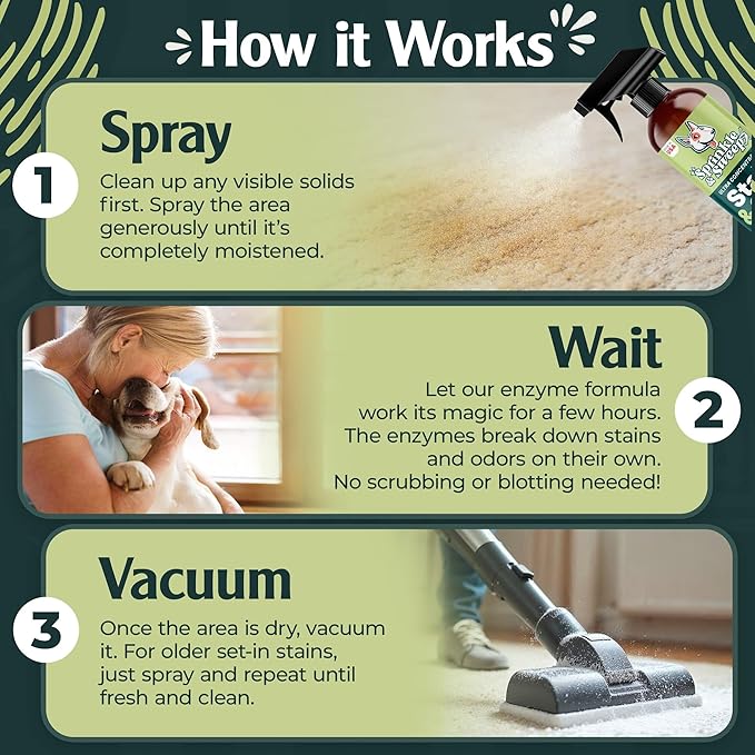 Sprinkle & Sweep: Pet Stain & Odor Enzyme Spray - 24oz - No Scrubbing Concentrated Formula, Dog & Cat Urine & Mess Destroyer, Carpet Spot Cleaning