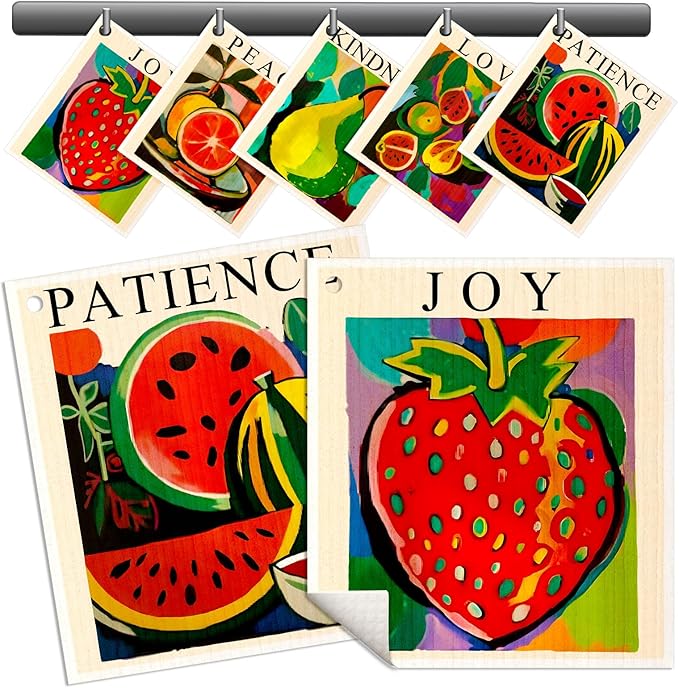 Swedish Dishcloths for Kitchen - 5 Pack Reusable Dish Cloths for Washing Dishes Absorbent Cute Funny Kitchen Towels Cleaning Sponge, Colorful Fruits