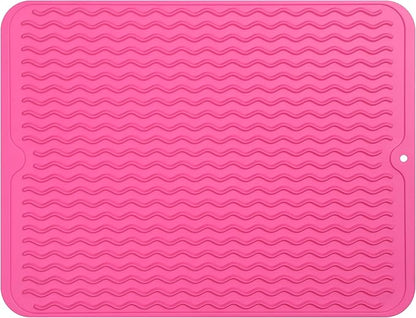 MicoYang Silicone Dish Drying Mat for Multiple Usage,Easy clean,Eco-friendly,Heat-resistant Silicone Mat for Kitchen Counter or Sink,Refrigerator or drawer liner Rose L 16 inches x 12 inches