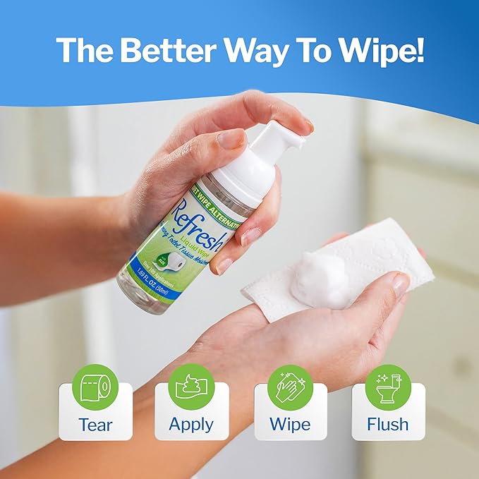 Refresh Liquid Wipe: Toilet Paper Foam (Original Foam, 50ml (1.69 Fl Oz) 2 Pack)