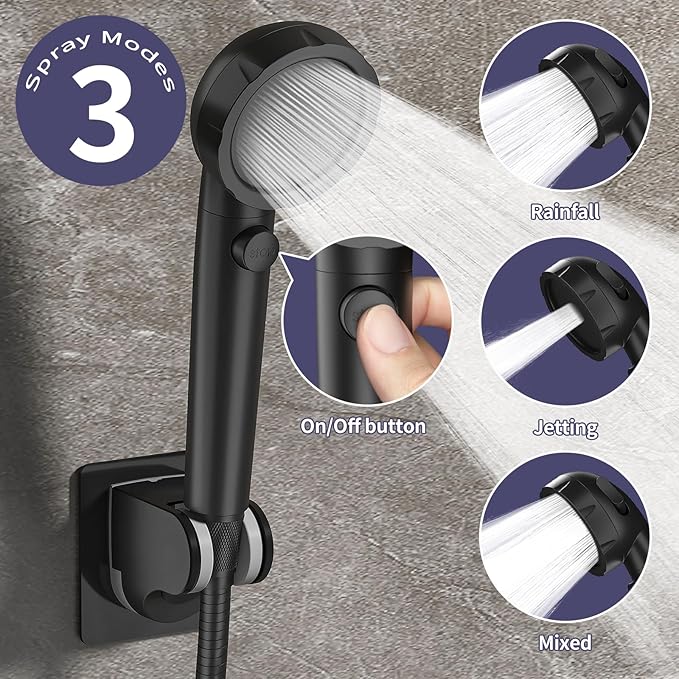 HOWUWEY Sink Hose Attachment for Faucet with 5 Adapters, Tub Faucet Sprayer Attachment, 3 Spray Modes Shower Head with ON/OFF Button, Filtered Shower Sprayer for Tub (Matte Black)