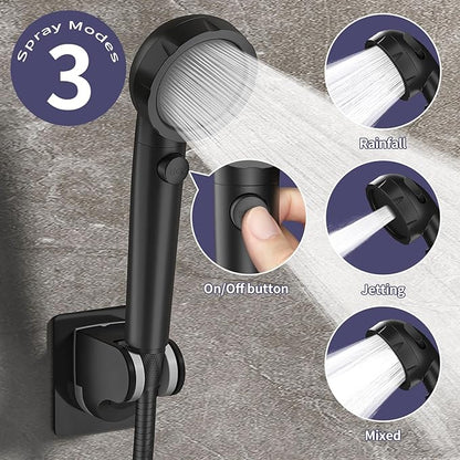 HOWUWEY Sink Hose Attachment for Faucet with 5 Adapters, Tub Faucet Sprayer Attachment, 3 Spray Modes Shower Head with ON/OFF Button, Filtered Shower Sprayer for Tub (Matte Black)