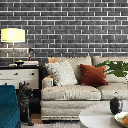 HeloHo 17.7" X 394" Grey Brick Wallpaper Peel and Stick Self-Adhesive Removable 3D Textured Wall Paper for Kitchen Backsplash Living Room Bedroom Decor