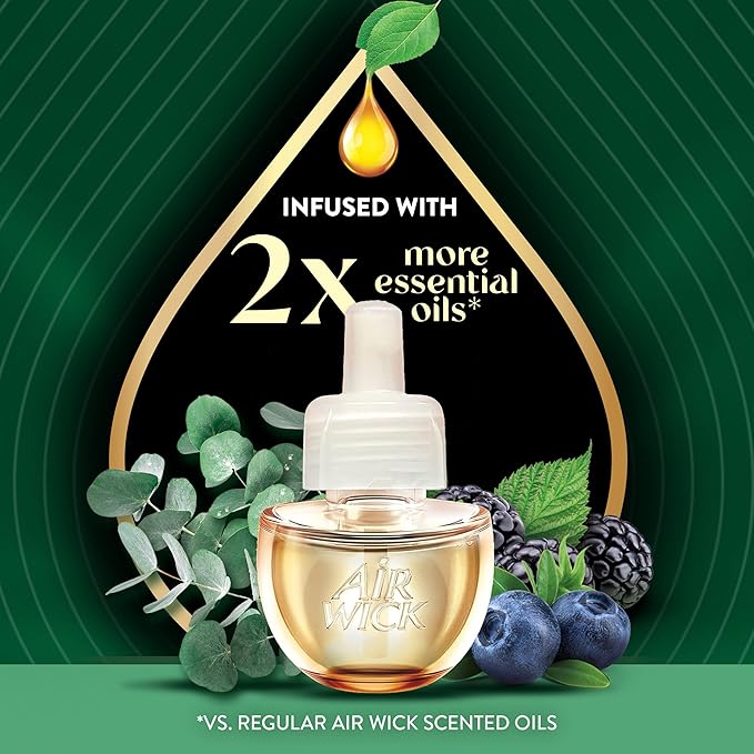 Air Wick Vibrant Plug In Scented Oil Refill, Infused with Essential Oils, Plug In Air Fresheners for Home, Eucalyptus & Wild Berries, 5 ct