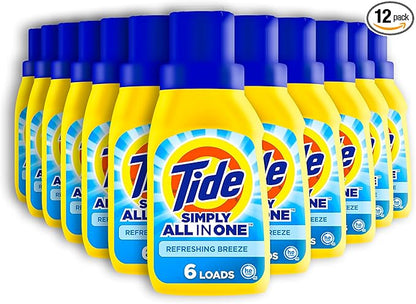 Tide Simply All-In-One Liquid Laundry Detergent, Refreshing Breeze Scent, 10 fl oz Each (Pack of 12)