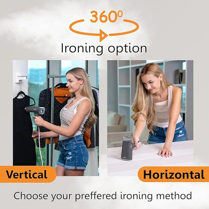 Pionix Handheld Garment Steamer - Foldable Handheld Steamer Clothes, 2-in-1 Horizontal & Vertical Fabric Steamer, Portable Hand Held Steamers for Clothes, 1000W Steam Press for Home & Travel - black
