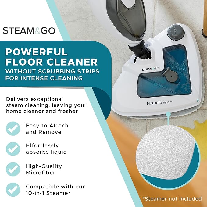 Steam & Go Premium Microfiber Pads for Steam Mops, Floor Steamers, and Carpet Steamers - Washable & Reusable - 2 Pack