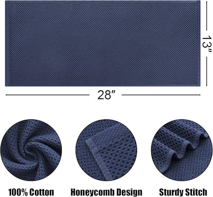 Kitinjoy 100% Cotton Waffle Weave Kitchen Hand Towels (13 x 28 Inches, Navy Blue), 4-Pack Super Soft and Absorbent Dish Towels for Drying Dishes