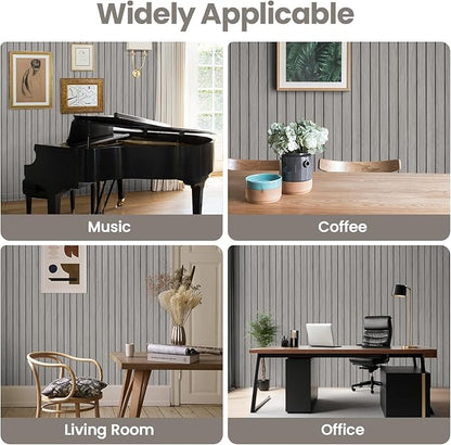 PVC 3D Wood Wall Panels Peel and Stick - 236" x 15.7" Light Grey Faux Wood Slat Wallpaper - Wooden Gray Grain Look Self-Adhesive Waterproof Paneling - Soundproof Walls Panel for Interior Wall Decor